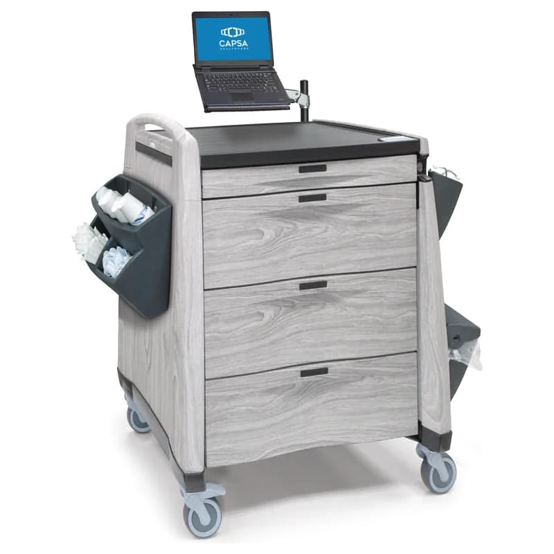 Avalo Woodblend PCL cart in Mountain Ash with an optional laptop arm