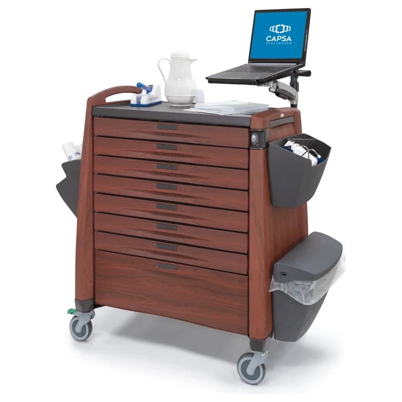 Avalo Woodblend UDL cart in Northern Cherry with optional accessories