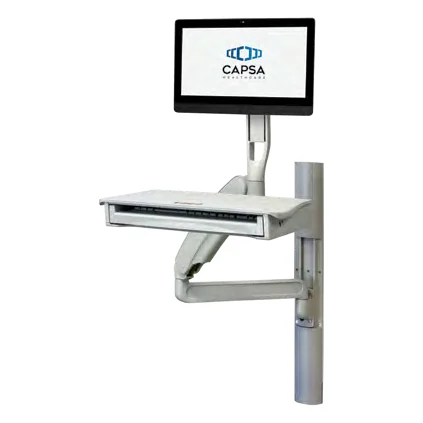 Capsa Fluid arm lowered, with a monitor and a keyboard tray