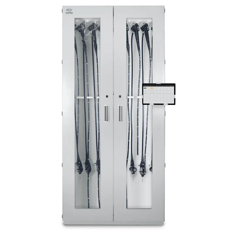 TruAir drying cabinet with endoscopes and the Scope Tracker tablet