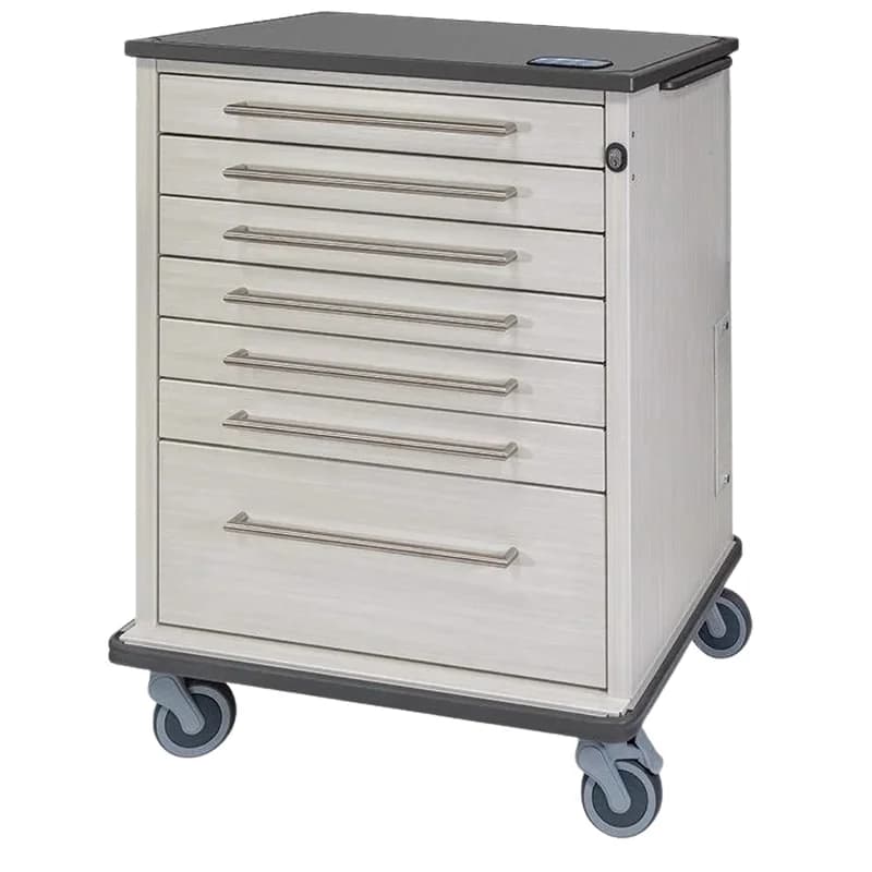 Vintage Encore auto-packaging medication cart by Capsa Healthcare, in White Ash