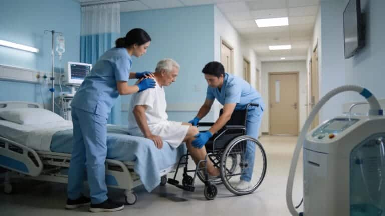 Healthcare personnel managing patient transfers, highlighting infection risk factors